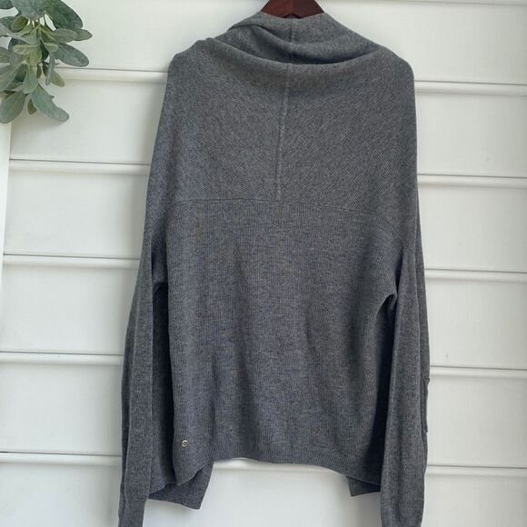 Lululemon Cabin Yogi Heathered Medium Grey Slate Ribbed Hooded Cardigan Cashmere - Picture 7 of 14